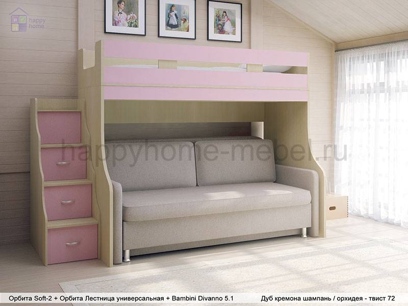 двухъярусная кровать-чердак с диваном орбита soft 2а в Кургане