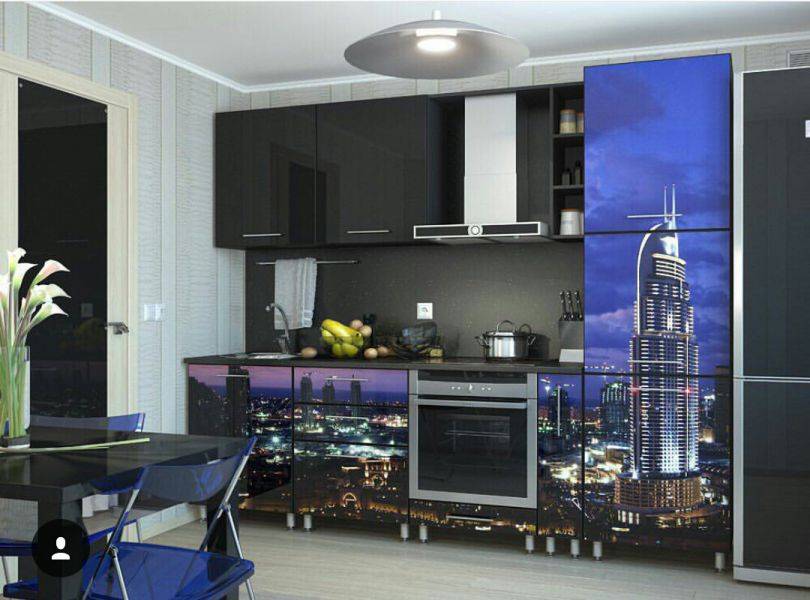 прямая кухня с фотопечатью в Кургане