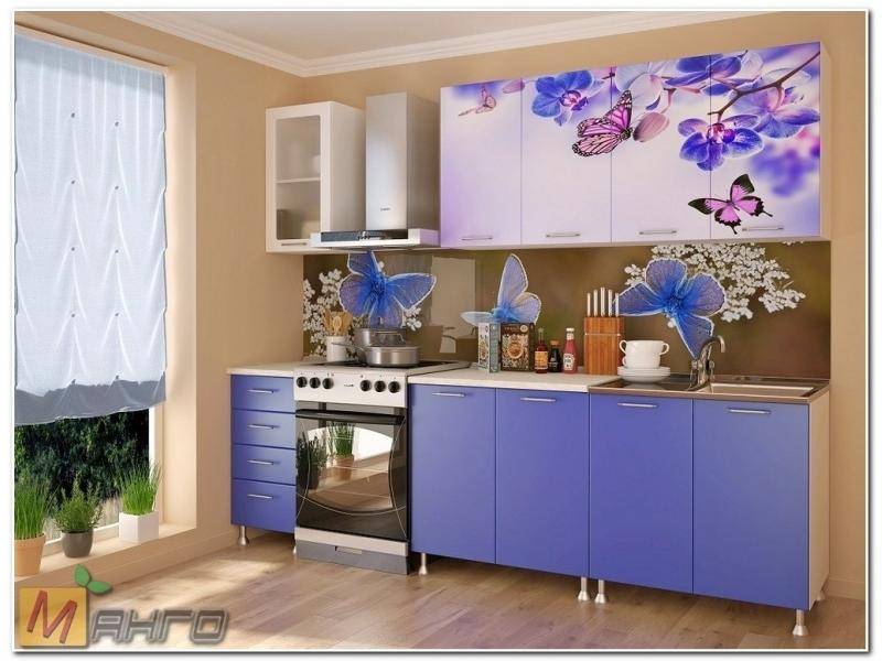 прямая кухня бабочки с фотопечатью в Кургане