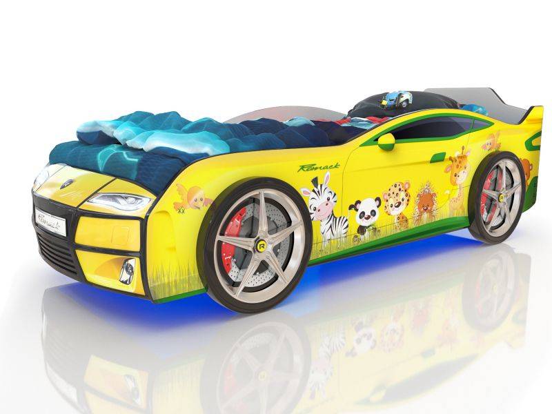 кровать-машинка romack kiddy желтая - зверята в Кургане