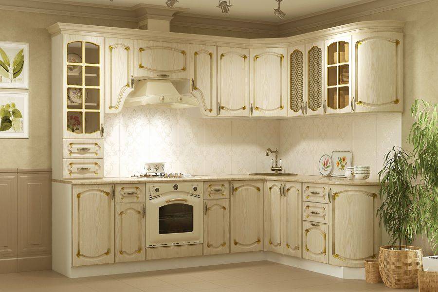 угловая кухня дуб беленый с патиной золото в Кургане