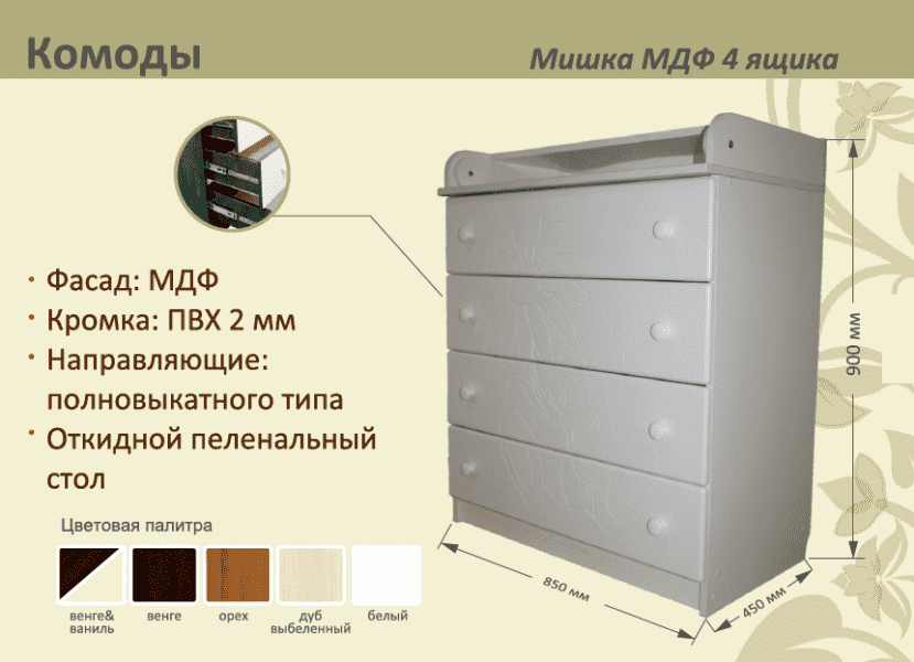 детский комод мишка мдф 4 ящика в Кургане