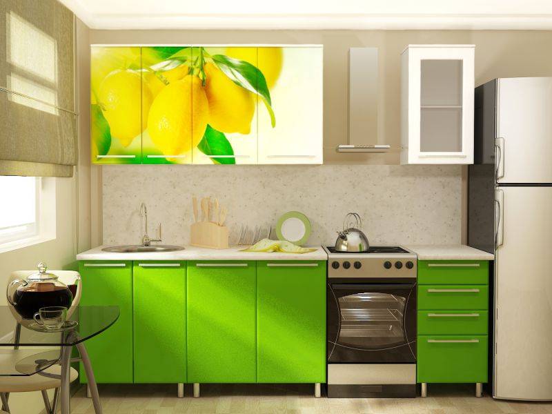 прямая кухня с фотопечатью лимон в Кургане