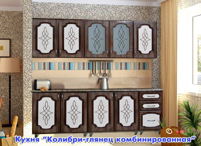кухня прямая колибри глянец комбинированная в Кургане