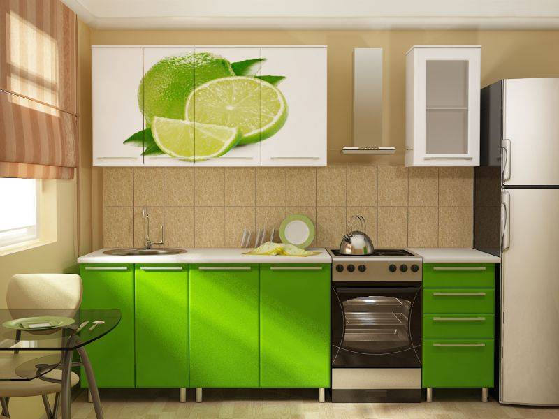 прямая кухня с фотопечатью лайм в Кургане