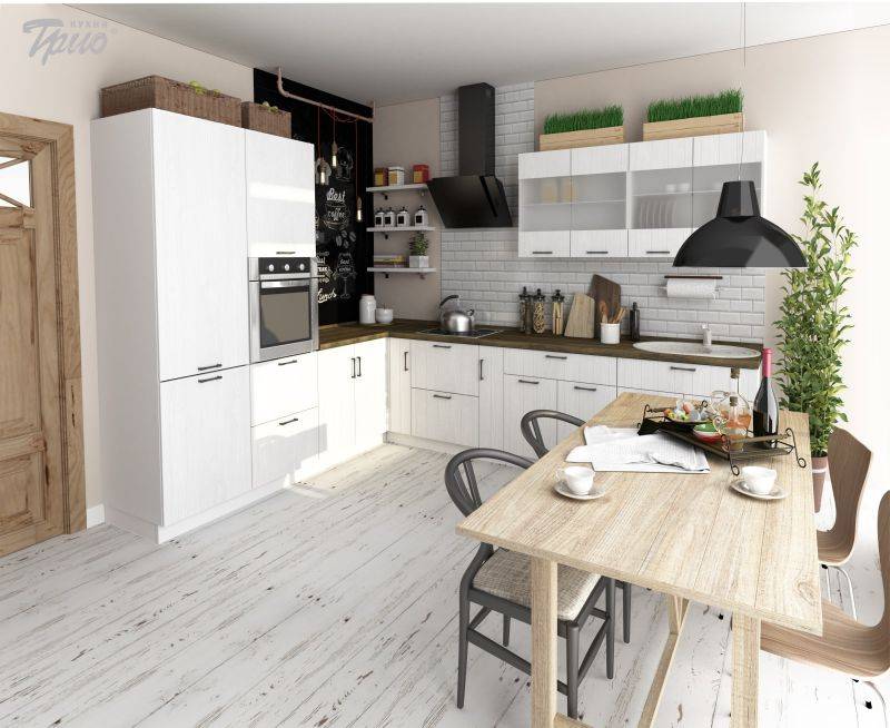 светлая угловая кухня chalet rustic в Кургане