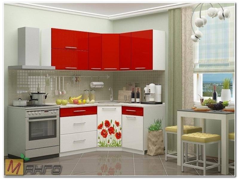 кухня маки угловая с фотопечатью в Кургане