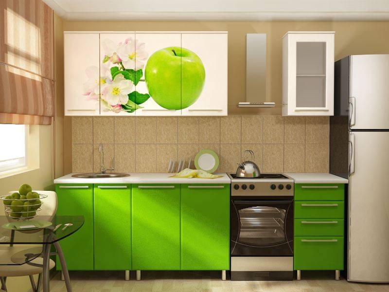 прямая кухня с фотопечатью яблоко в Кургане