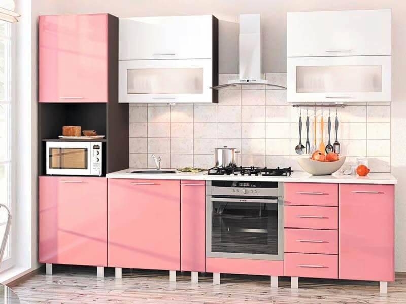 прямой кухонный гарнитур розовый глянец пвх в Кургане