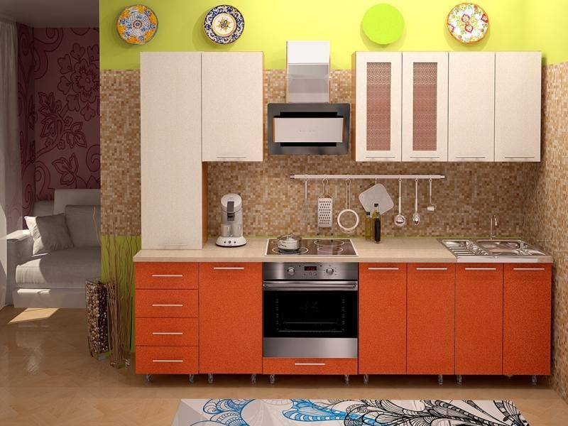 прямая кухня в оранжевом цвете metrio д 2.3 в Кургане