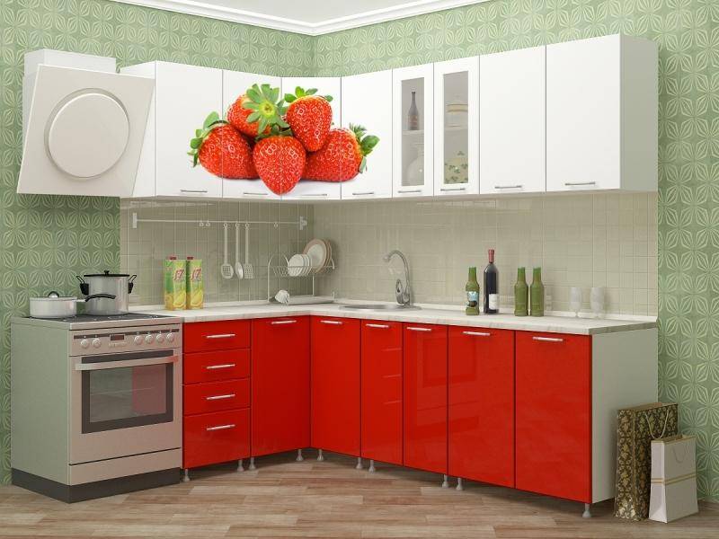 кухня угловая с фотопечатью клубника в Кургане