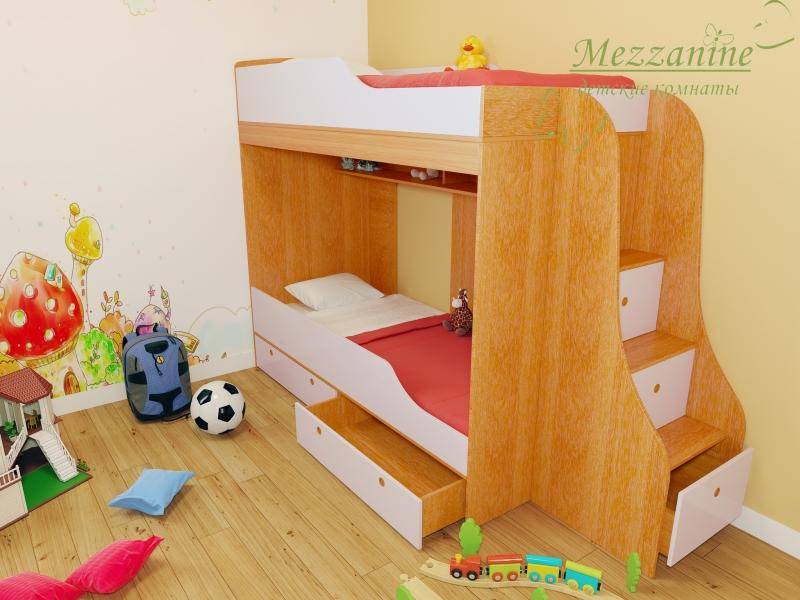 кровать детская твинс с лестницей индиго в Кургане