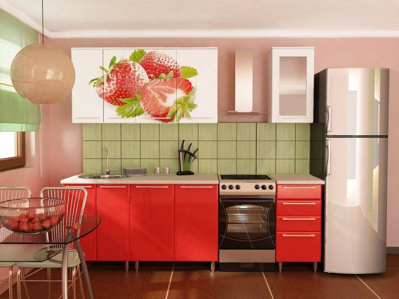 прямая кухня с фотопечатью клубника в Кургане