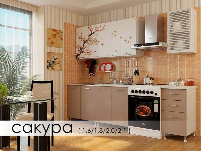 кухня с фотопечатью сакура в Кургане