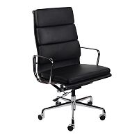 кресло eames style на колесиках черная кожа в Кургане