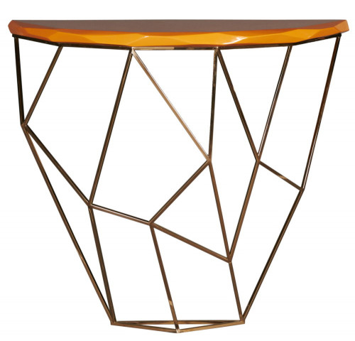 консоль geometric 100x38x90 золото, коричневая столешница в Кургане