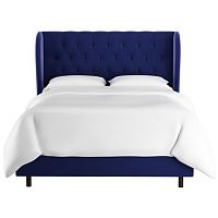кровать двуспальная 180х200 синяя с каретной стяжкой reed wingback blue velvet в Кургане